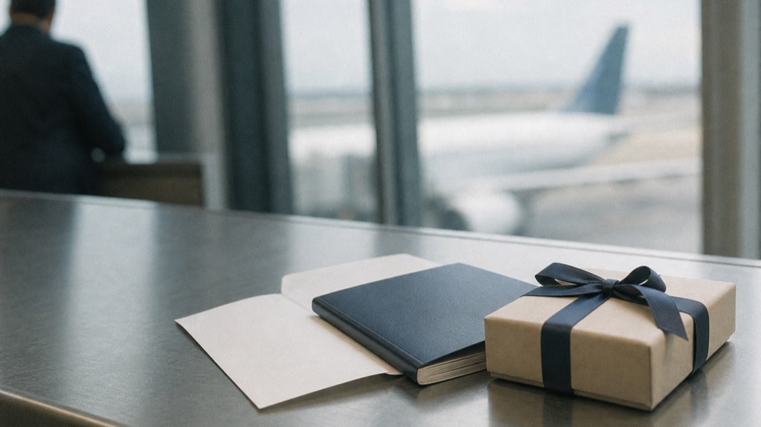 Passport, boarding pass and a wrapped perfume box on an airport counter, the VAT refund steps for perfume bought in Paris